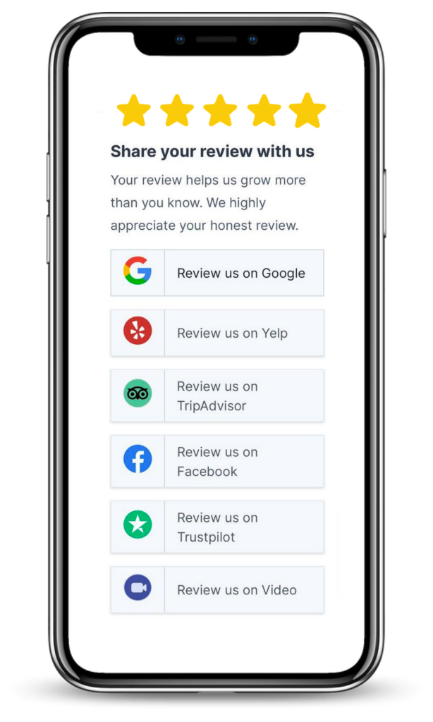 Guide your customer to leave review on platforms like Google, Yelp, TripAdvisor and others